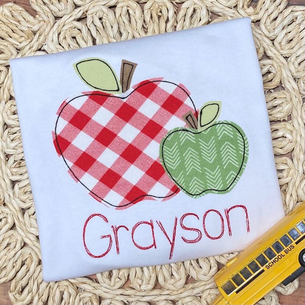Made to order Applique Back to school apple shirt boy version